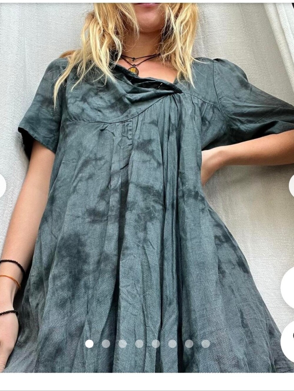 All Saints Grey-Green Tie-Dye Short Sleeve Dress. Tunic. Cotton.